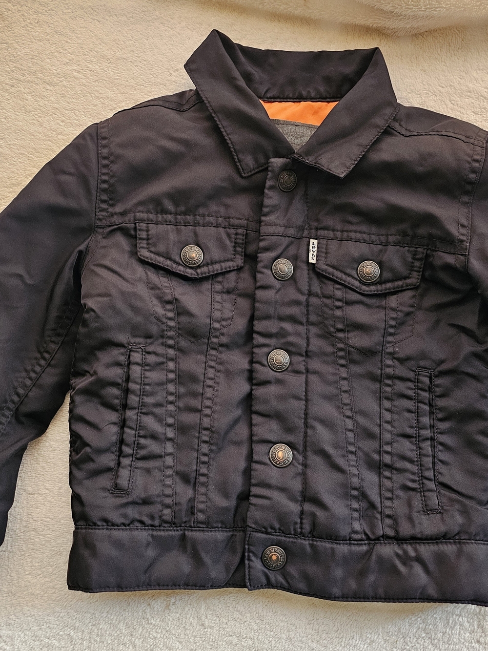 Levis Kids Black Trucker Bomber Jacket Orange Lining 4 T..